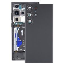 Cover posteriore in vetro per batteria Samsung Galaxy S23 Ultra SM-S918 con copriobiettivo fotocamera (nero)