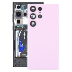 Cover posteriore in vetro per batteria Samsung Galaxy S23 Ultra SM-S918 con copriobiettivo fotocamera (rosa)