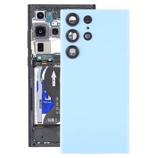 Cover posteriore in vetro per batteria Samsung Galaxy S23 Ultra SM-S918 con copriobiettivo fotocamera (blu)