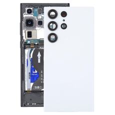 Cover posteriore in vetro per batteria Samsung Galaxy S23 Ultra SM-S918 con copriobiettivo fotocamera (bianco)