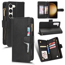 Custodia in pelle con cerniera per Samsung Galaxy S23 5G Litchi Texture (nera)