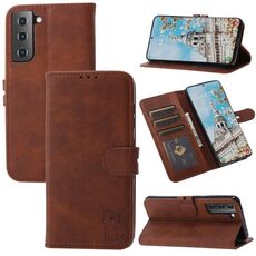 Per Samsung Galaxy S23 5G Custodia per cellulare in pelle con motivo Happy Cat goffrato (marrone)