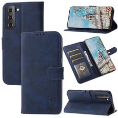 Per Samsung Galaxy S23 5G Custodia per cellulare in pelle con motivo Happy Cat goffrato (blu)