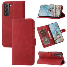 Per Samsung Galaxy S23 5G Custodia per cellulare in pelle con motivo Happy Cat goffrato (rosso)