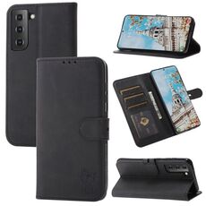 Per Samsung Galaxy S23 5G Custodia per cellulare in pelle con motivo Happy Cat goffrato (nero)
