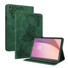 Per Lenovo Tab M8 4a generazione TB-300FU Custodia per tablet in pelle goffrata fiore farfalla (verde)