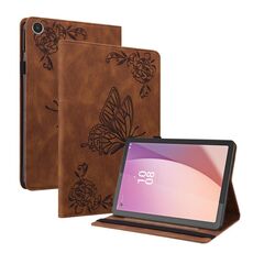 Per Lenovo Tab M8 4a generazione TB-300FU Custodia per tablet in pelle goffrata fiore farfalla (marrone)