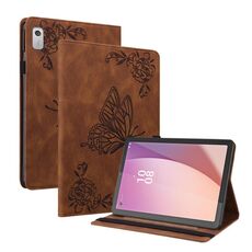 Custodia per tablet in pelle goffrata fiore farfalla per Lenovo Tab M9 (marrone)