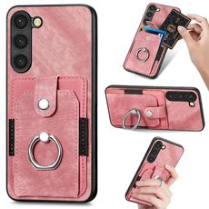 Per Samsung Galaxy S21 Ultra 5G Custodia a portafoglio con scheda ad anello effetto pelle retrò (rosa)