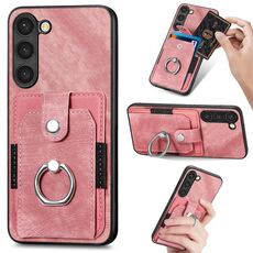 Per Samsung Galaxy S22+ 5G Custodia a portafoglio con scheda ad anello effetto pelle retrò (rosa)