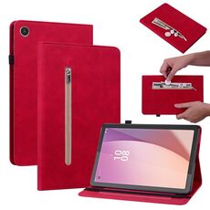 Custodia per tablet in pelle con cerniera tinta unita per Lenovo Tab M8 4a generazione TB-300FU (rosso)
