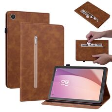 Per Lenovo Tab M8 4th Gen TB-300FU Skin Feel Custodia per tablet in pelle con cerniera tinta unita (marrone)