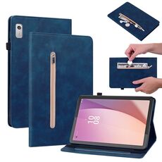 Custodia per tablet in pelle con cerniera tinta unita per Lenovo Tab M9 Skin Feel (blu)