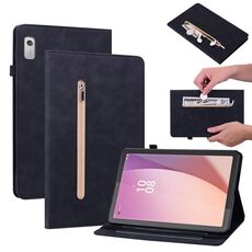 Custodia per tablet in pelle con cerniera tinta unita per Lenovo Tab M9 Skin Feel (nero)