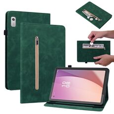 Custodia per tablet in pelle con cerniera tinta unita per Lenovo Tab M9 Skin Feel (verde)