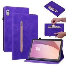 Custodia per tablet in pelle con cerniera tinta unita per Lenovo Tab M9 Skin Feel (viola)