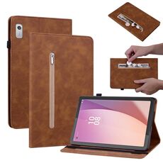 Custodia per tablet in pelle con cerniera tinta unita per Lenovo Tab M9 Skin Feel (marrone)