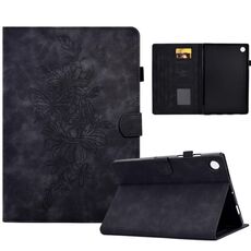 Per Huawei MatePad SE Custodia per tablet in pelle goffrata farfalla peonia (nera)
