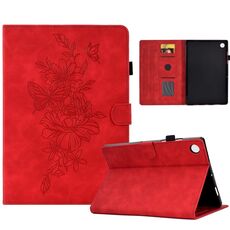Per Huawei MatePad SE Custodia per tablet in pelle goffrata farfalla peonia (rosso)