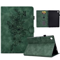Per Huawei MatePad SE Custodia per tablet in pelle goffrata farfalla peonia (verde)