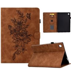 Per Huawei MatePad SE Custodia per tablet in pelle goffrata farfalla peonia (marrone)