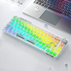 AULA F68 Tastiera meccanica cablata/wireless/Bluetooth personalizzata trasparente a tre modelli RGB collegabile (bianco trasparente)