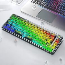 AULA F68 Tastiera meccanica cablata/wireless/Bluetooth personalizzata trasparente a tre modelli RGB collegabile (nero trasparente)