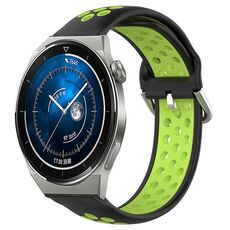 Per Huawei Watch GT3 Pro 43mm 20mm Cinturino in silicone sportivo traforato traspirante (nero + lime)