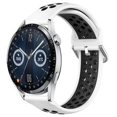 Per Huawei Watch GT3 42mm 20mm Cinturino sportivo in silicone traspirante traforato (bianco + nero)