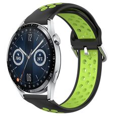 Per Huawei Watch GT3 42mm 20mm Cinturino sportivo in silicone traspirante traforato (nero + lime)