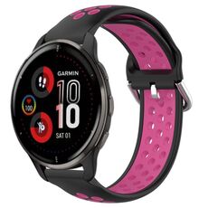 Per Garmin Venu 2 Plus 20mm Cinturino sportivo in silicone traspirante traforato (nero + rosa rossa)