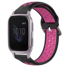 Per Garmin Venu SQ 20mm Cinturino sportivo in silicone traspirante traforato (nero + rosa rossa)