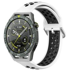 Per Huawei Watch GT3 SE 22mm Cinturino in silicone sportivo traforato traspirante (bianco + nero)
