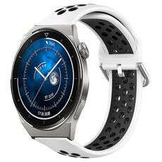 Per Huawei Watch GT3 Pro 46mm 22mm Cinturino in silicone sportivo traspirante traforato (bianco + nero)