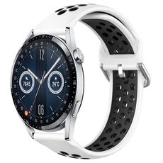 Per Huawei Watch GT3 46mm 22mm Cinturino in silicone sportivo traforato traspirante (bianco + nero)