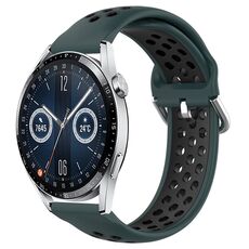 Per Huawei Watch GT3 46mm 22mm Cinturino in silicone sportivo traforato traspirante (verde oliva + nero)