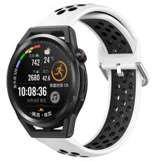 Per Huawei Watch GT Runner 22mm Cinturino in silicone sportivo traforato traspirante (bianco + nero)