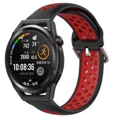 Per Huawei Watch GT Runner 22mm Cinturino in silicone sportivo traforato traspirante (nero + rosso)