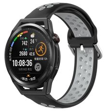 Per Huawei Watch GT Runner 22mm Cinturino in silicone sportivo traforato traspirante (nero + grigio)
