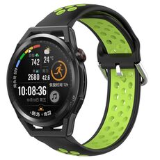 Per Huawei Watch GT Runner 22mm Cinturino in silicone sportivo traforato traspirante (nero + lime)