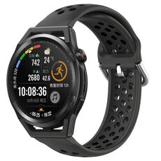 Per Huawei Watch GT Runner 22mm Cinturino in silicone sportivo traforato traspirante (nero)