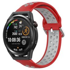 Per Huawei Watch GT Runner 22mm Cinturino in silicone sportivo traforato traspirante (rosso + grigio)
