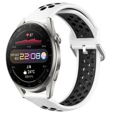 Per Huawei Watch 3 Pro 22mm Cinturino in silicone sportivo traforato traspirante (bianco + nero)