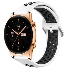 For Honor Watch GS 3 22mm Cinturino in silicone sportivo traforato traspirante (bianco + nero)