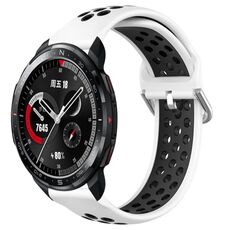 For Honor Watch GS Pro 22mm Cinturino in silicone sportivo traforato traspirante (bianco + nero)