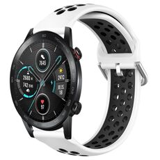 Per Honor Magic Watch 2 46mm 22mm Cinturino in silicone sportivo traforato traspirante (bianco + nero)