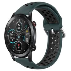 Per Honor Magic Watch 2 46mm 22mm Cinturino sportivo in silicone traspirante traforato (verde oliva + nero)