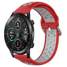 Per Honor Magic Watch 2 46mm 22mm Cinturino in silicone sportivo traforato traspirante (rosso + grigio)