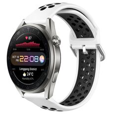 Per Huawei Watch 3 Pro Nuovo cinturino sportivo in silicone traspirante traforato da 22 mm (bianco + nero)