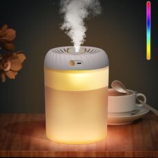 Umidificatore a doppio ugello da 3000 ml con display digitale temporizzato e luce ambientale colorata (bianco)
